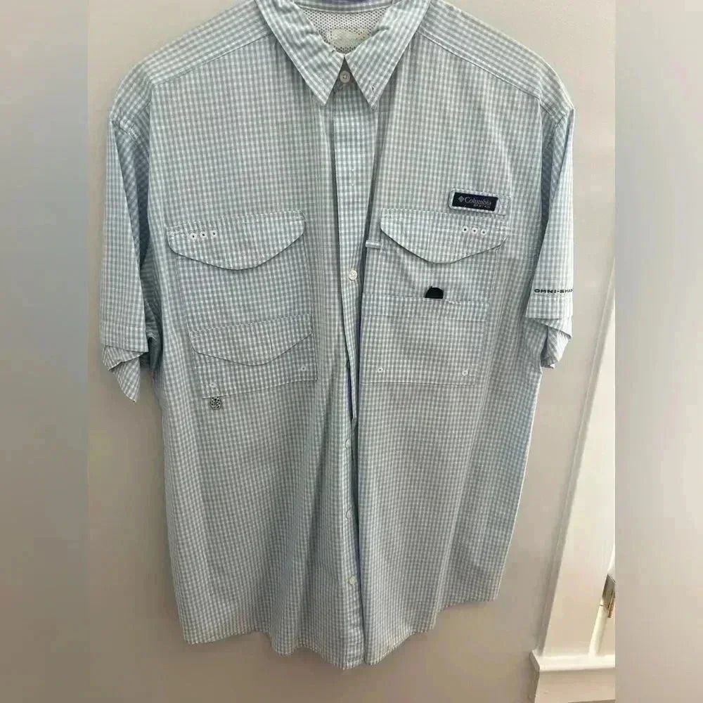 Light Blue checked PFG Columbia short sleeve shirt